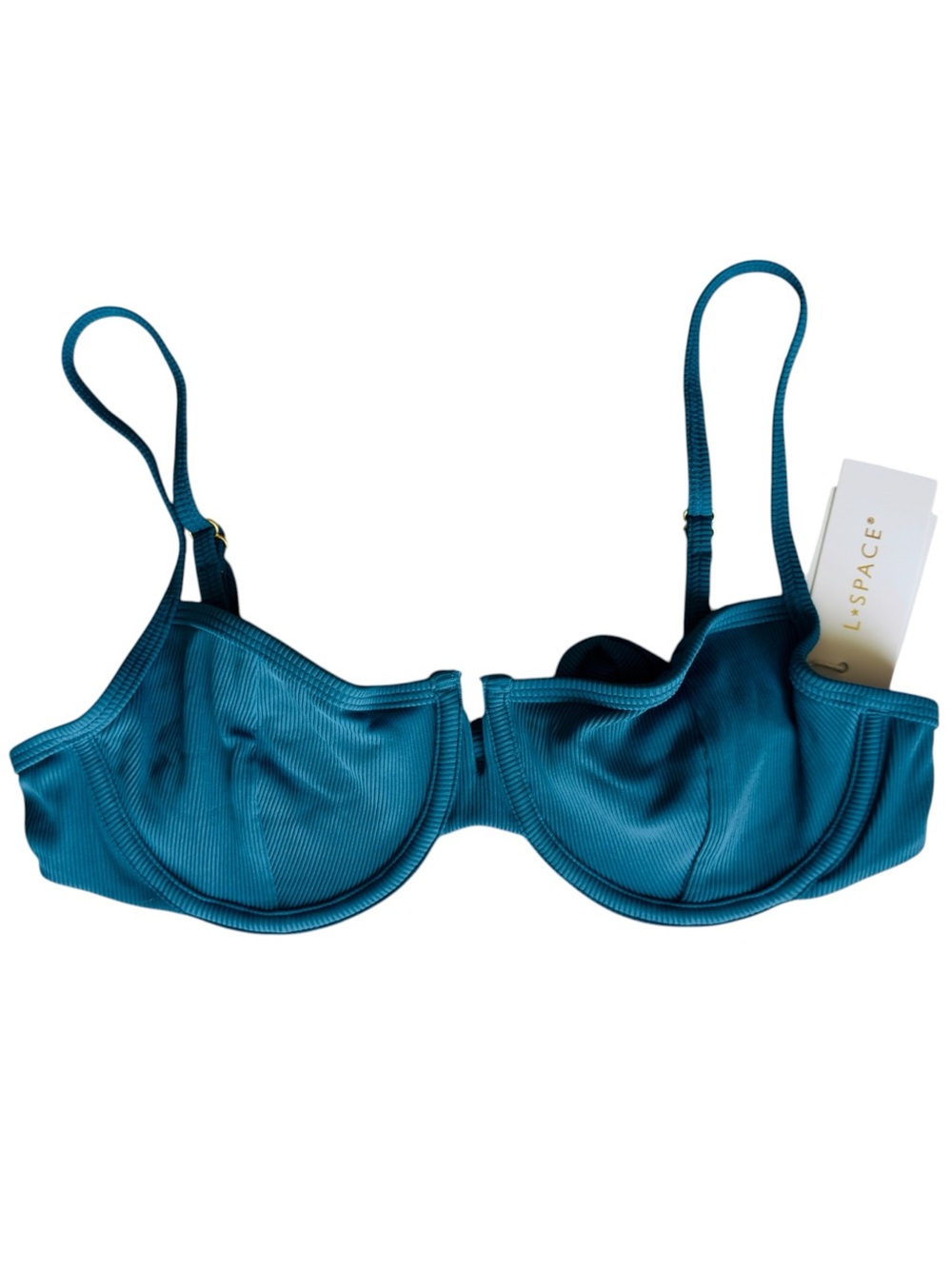 L*Space Hunter Ribbed Underwire Bikini Top Teal Blue NWT Adjustable Swim Size M - Picture 2 of 6